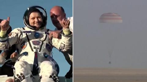 Space crew returns to Earth after longest stay on ISS